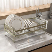 架碗沥水架单层碗碟架，台面晾放碗盘筷子，滤水篮家用窄款厨房置物架