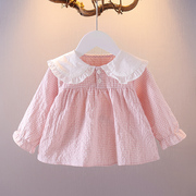 婴儿上衣T恤春季娃娃领衣服1-2-3岁女宝宝长袖上衣女童春装上衣潮