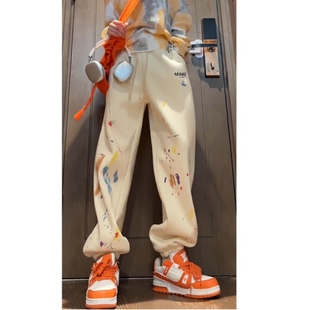 美式hiphop裤子男春夏潮牌青少年运动卫裤涂鸦设计感束脚休闲长裤