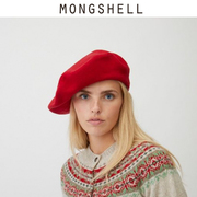mongshell云朵 大号直径羊毛夸张保暖法式贝雷帽子女南瓜画家帽子