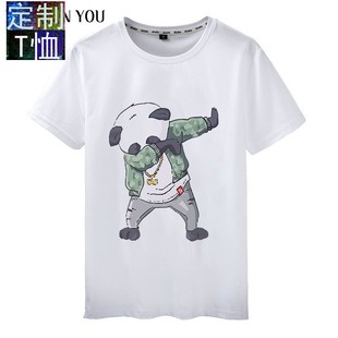 熊猫战士男t恤夏季印花圆领，莫代尔棉短袖白色tee潮