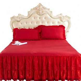 韩版大红色婚庆蕾丝床裙罩公主花边床罩式单件1.8m床套保护罩夏季