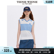 TeenieWeenie小熊夏季清新撞色V领条纹毛衣背心女搭配