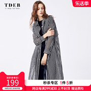 tdeb2024春季女士风衣外套，时尚黑白条纹，高端优雅欧美流行风衣