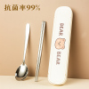 304不锈钢筷子勺子套装卡通便携餐具学生可爱筷子勺子收纳盒