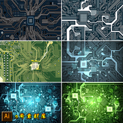 电子电路板焊接面矢量抽象背景 计算机硬件主板数字芯片素材图片