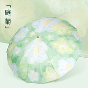 雨伞女晴雨两用太阳伞防晒防紫外线遮阳伞黑胶，复古印花16骨折叠伞