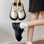 白色小皮鞋女2024粗跟玛丽珍鞋松糕厚底学生，单鞋系带jk乐福鞋
