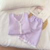 小香风睡衣女夏季短袖薄款云朵棉高级感紫色花边开衫带胸垫家居服