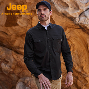 Jeep吉普休闲衬衫男长袖户外运动夹克衫多袋工装水洗纯棉男外套潮