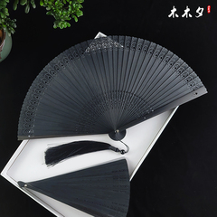 中国风全竹扇子折扇雕刻镂空日式古风男女士折叠扇手工黑色舞蹈扇