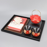 新中式国风红茶具莲花托盘组合摆件样板房间售楼处茶室茶几饰品