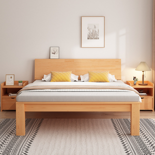实木床现代简约双人床主卧1.5米床1.2米床全实木床架欧式床美式床