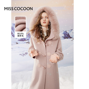 misscocoon非正式学院风，秋冬法式狐狸，毛领中长款毛呢大衣