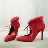 红色羊猄真皮尖头超高跟，镂空复古女鞋子，短筒凉靴浅口单鞋p25-2