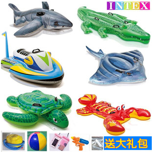 intex水上充气坐骑儿童游泳圈成人，浮床海龟独角兽动物骑冲浪玩具