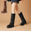 黑色高筒裤管靴女秋冬季内增高10cm高跟，直筒骑士靴显瘦不过膝长靴