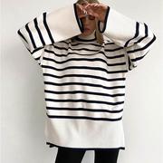 欧美针织衫套头高领宽松休闲毛衣 Knitted striped loose sweater