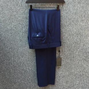 格罗尼亚男士商务西装裤意大利进口纯羊毛春夏款蓝色直筒长裤