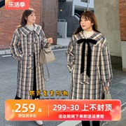 Vaee大码女装毛呢大衣2021秋冬胖mm气质复古风长款格子外套女