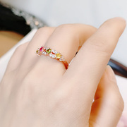 欧美五彩色水晶戒指，女开口戒指大气指环，中指十指饰品