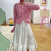 欧洲站粉色羊毛针织开衫，女秋冬2023时尚，洋派麻花毛衣外套