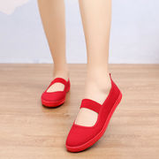 青岛环球黑色工作鞋帆布鞋体操鞋布鞋护士鞋软底手绘白色红色女鞋
