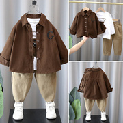 男童套装春秋装宝宝帅气衬衫，休闲儿童时髦秋季开衫运动韩版三件套