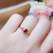 腾利 18K金天然红宝石戒指女款配钻石女戒鸽血红色玫瑰金经典时尚