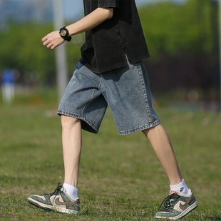 @港仔文艺男牛仔短裤男夏季男士宽松薄款裤子男生工装五分裤男款