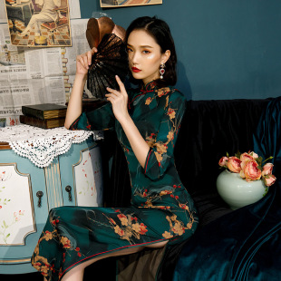 新式旗袍改良版年轻款少女复古民，国风气质高端长款老上海性感优雅