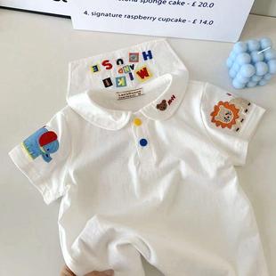 A可爱的短袖T恤~夏季日系儿童卡通刺绣海军风短袖上衣宝宝半