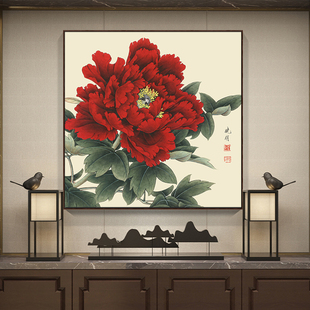 牡丹花挂画国画客厅玄关画过道，背景墙花开富贵壁画餐厅装饰画