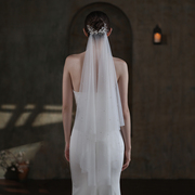 V840双层珍珠头纱 超仙白色新娘结婚出门纱旅拍水钻软纱头饰