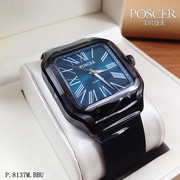 poscer宝时捷手表，男表方形石英表个性，夜光硅胶带商场同款8137