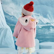 啊咪啦儿童纯色大衣，卡通针织呢料，带帽中长款外套冬2022冬季
