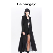 lapargay纳帕佳春季女装黑色上衣，欧美时尚休闲长袖拼接长外套