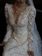 梵娜仙衣重工高级感轻婚纱2024新娘法式蕾丝长袖结婚出门纱