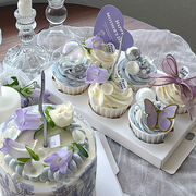 高级感紫色系母亲节纸杯蛋糕妈妈爱心卡青花瓷围边DIY蝴蝶结丝带