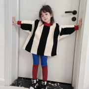 22年秋冬季韩版女宝宝时尚拼色蝙蝠袖上衣 女童长袖针织外穿毛衣
