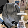小C家灰色连帽针织开衫女2023年秋冬设计感显瘦短款毛衣外套