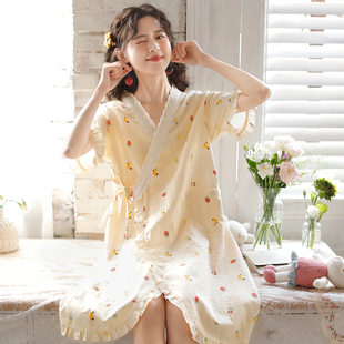 『眠岛』短袖睡衣女夏季日系薄款纯棉纱布可爱公主风和服睡裙晨袍