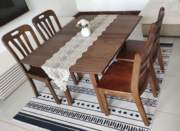 安鑫居纯实木水曲柳，可折叠原木书桌，可变餐桌椅组合长方形直发