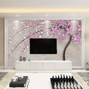 现代电视背景墙壁纸8d立体北欧浪漫温馨紫色小树，卧室装饰壁画墙布