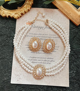 欧美古董vintage宫廷赫本风复古气质多层珍珠项链颈链锁骨链女