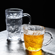 冰川纹玻璃杯马克带把手，高颜值水杯男家用啤酒高级感喝水杯子茶杯
