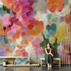 手绘抽象花朵壁纸美式民宿墙布唯美油画壁画客厅电视沙发背景墙纸