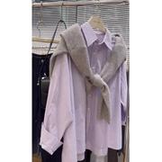 香芋紫色长袖衬衫女港味，复古宽松休闲衬衣，别致显瘦显白叠穿上衣潮