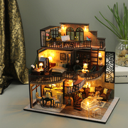diy小屋阁楼别墅玩具生日礼物，木质手工拼装模型中国风复古小房子