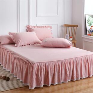 纯棉水洗棉床裙床罩单件全棉，防滑防尘保护套床单四季通用套件